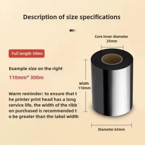 Nastro a Trasferimento Termico Premium in Cera Resina Nera 110mm*300m per Stampante di Etichette con Codici a Barre - Product Image 5