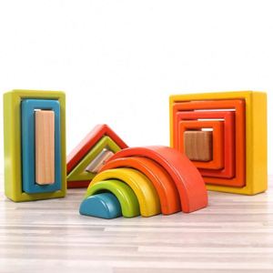 Stem Toy Kids Ideal Gift 33Pcs Colorful Stacking <b>Rainbow</b> Building Blocks in a <b>Wooden</b> Box - Product Image 2