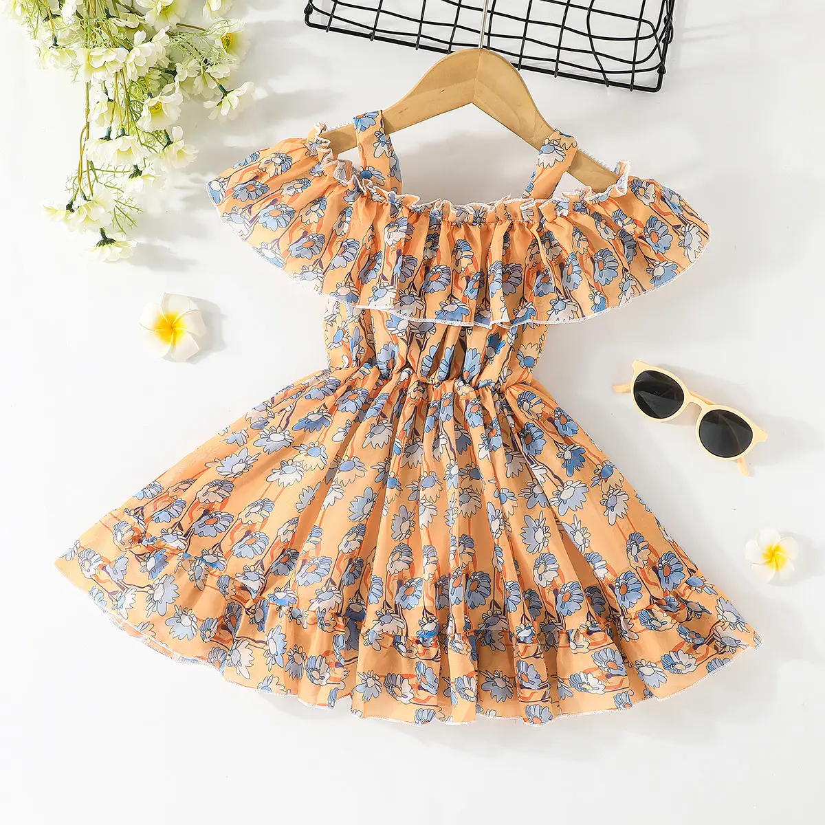 2024 Children Clothing Baby Kids Toddler Boutique yellow flower Toddler Girls dress cute clothes for kids lace slip dresses