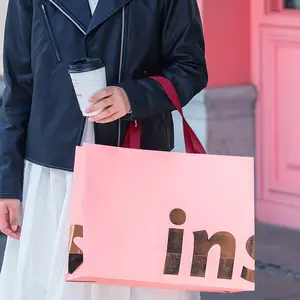 Saco de papel do presente rosa do luxo personalizado impresso personalizado sacos de compras com logos