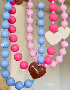 Collar de Cuentas Redondas de Acrílico Hechas a Mano, Collar con Corazón Esmaltado en Bloques de Color, Gargantilla Personalizada para Niñas - Product Image 3