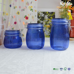 Pot <span class=keywords><strong>de</strong></span> conservation en verre bleu avec couvercle hermétique à clip pour la mise en conserve à domicile <span class=keywords><strong>de</strong></span> confitures, cornichons et épices - Product Image 3