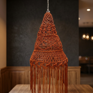 Abat-jour en macramé fait main, forme conique bohème avec pompons, décoration intérieure suspendue pour le salon - Product Image 3