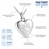 Collier de crémation pour animaux de compagnie en acier inoxydable, pendentif urne en forme de cœur avec empreinte de patte, bijoux commémoratifs pour cendres de chien, couleurs personnalisées, marque SEEDORA
