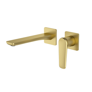 Grifo de Lavabo Moderno de Pared 67003A Modelo Redondo 670 con Válvula de Cerámica Dorada Cepillada, Monomando Oculto - Product Image 3