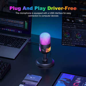 Onikuma ไมโครโฟนแบบพกพาสำหรับเล่นเกม, ไมโครโฟนแบบ USB คอนเดนเซอร์แบบ M930 RGB ลดเสียงรบกวนได้ในคลิกเดียวไฟ RGB แบบเงียบ - Product Image 6