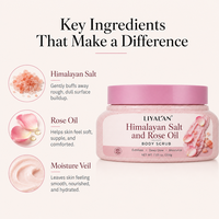 Gommage corporel personnalisé à l'huile de rose et au sel de l'Himalaya 200g, exfoliant minéral pour une peau éclatante