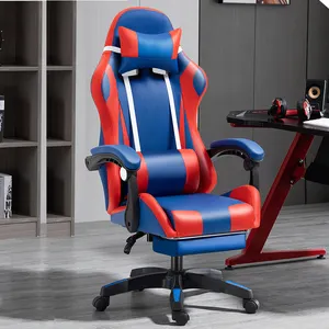Cadeira de jogos de computador de corrida de massagem ergonômica giratória reclinável luxuosa em couro PU com apoio para os pés