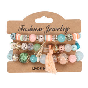 Conjunto de pulseras de cuentas de bisutería con borla y dije de la Torre Eiffel para mujer, regalo hecho en China - Product Image 5