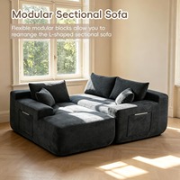 Canapé modulaire en forme de L Cloud Sectional 85 pouces avec chaise longue |   Canapé moderne trois places en tissu coton et lin, rembourré en éponge, assise profonde, pour salon