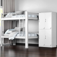 Lit superposé en métal robuste pour dortoirs scolaires, niveaux haut et bas, avec escalier