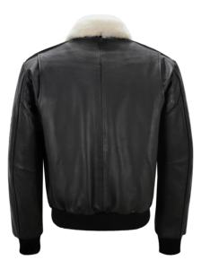 Custom 100% Genuine Black Milled Leather Men’s <b>Jacket</b> With White Fur Trim Durable Finish YKK Zipper Private Label OEM/ODM - Product Image 4