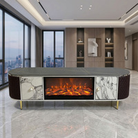 Cheminée électrique moderne avec plateau en marbre artificiel, meuble TV, flamme 3D, design de luxe, meubles pour la maison