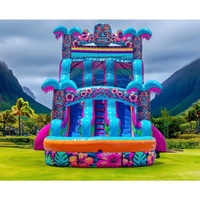 Toboggan aquatique gonflable commercial à double voie Huawii TIKI avec piscine pour la location événementielle