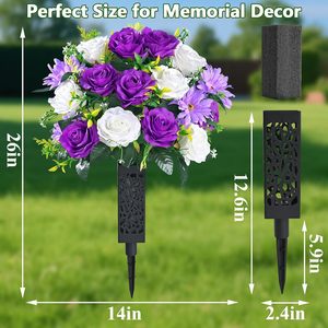Fleurs artificielles pour cimetière avec vase, fleurs réalistes pour tombes, résistantes aux UV, pour la Journée commémorative - Product Image 3