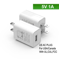 Chargeur mural USB 5V 1A de qualité supérieure, homologué FCC, prise US, pour écouteurs, montres connectées, lecteurs MP3/MP4