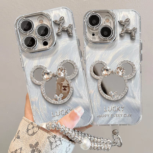 Convient pour Apple 15/13pro <span class=keywords><strong>Mickey</strong></span> Mirror Phone case 13/14pro Simple Bracket 11pro Explosion Iphone12 Fine Hole Feather Shell - Product Image 4