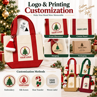 Sac fourre-tout en toile JC BASIC rouge avec bordure contrastante, motif brodé sapin de Noël et bonnet du Père Noël, idéal pour les fêtes, vente en gros, color block