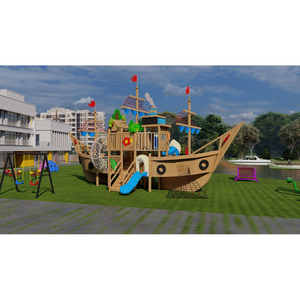 Ensemble de jeux de plein air de luxe - Toboggan, lumières, jeux, pont suspendu, ASTM EN71, tuyau galvanisé et LLDPE, OEM Pirate Ship Park Play - Product Image 6