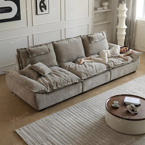 طقم أريكة زاوية مقطعية بتصميم بسيط من قماش الكتان الناعم، أثاث لغرفة المعيشة، كنبة طويلة قابلة للغسل تتحول إلى سرير - Product Image 1