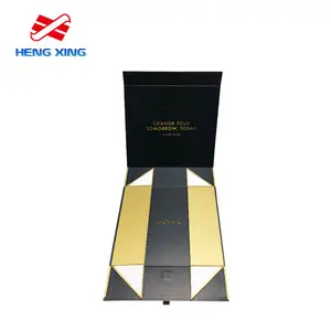 HENGXING Nắp Hộp Quà Tặng Từ Tính Bằng Bìa Cứng Tùy Chỉnh Logo Màu Vàng Hồng Với Ruy Băng Và Từ Tính Cho Trang Phục