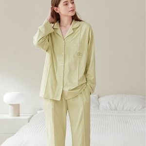 Conjunto de Pijama de Manga Larga para Mujer, 100% Algodón Puro, Talla Grande, Cintura Elástica, Estilo Casual Holgado para Primavera - Product Image 1