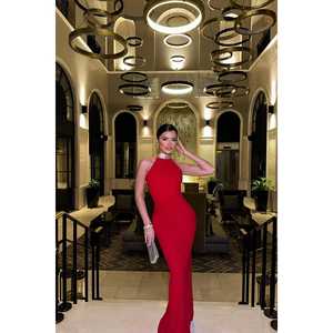 Robe de soirée longue rouge Noah avec détails en pierres, taille empire, robe de cérémonie pour banquets, mariages et soirées de gala, taille XS - Product Image 5