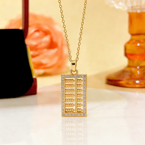 Trendy Abacus Pendant Necklace 18K Gold Plated Alloy Cubic Zirconia <b>Chain</b> Jewelry Unisex Everyday Wear - Product Image 2