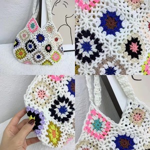 Floral Granny Square <span class=keywords><strong>Crochet</strong></span> Tote Bag Été À La Mode Raphia Tricoté À La Main Sacs À Bandoulière pour L'hiver Printemps Et Automne - Product Image 6