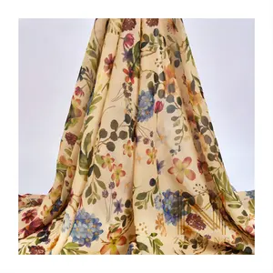 75d gasa brillante poliéster patrón original impreso floral gasa tela tejida para ropa de vestir