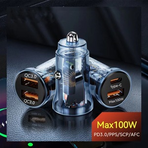 Mini Transparent Car Charger 30W Fast Charging USB Type A And Type C Dual Ports For Phone <b>Tablet</b> Switch - Product Image 3