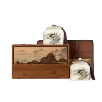 Emballage de boîte-cadeau en bois souvenir de thé personnalisé tasse à café de voyage en céramique pot de stockage de poterie avec boîte-cadeau en bois