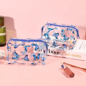 Bolsa de maquillaje transparente con diseño de mariposa azul, tamaño mediano, PVC, impermeable, estuche de almacenamiento de cosméticos, bolsa de viaje de gran capacidad para artículos de tocador - Product Image 5