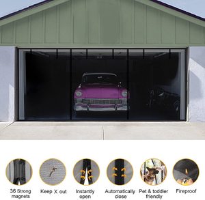 Moustiquaire de garage pour 2 voitures, durable, magnétique, robuste, en maille argentée, kit de protection de porte avec 6 bandes de fixation - Product Image 1