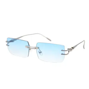 2024金属无框方形太阳镜男女奢侈品牌时尚眼镜紫外线400金属墨镜太阳镜