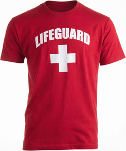 Camiseta roja de salvavidas para hombre, de algodón, con cuello redondo, manga corta, disfraz para fiesta en la playa - Product Image 1