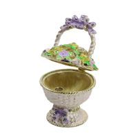 Boîte à bijoux en émail style Ins, motif panier de fleurs bleu frais, incrustation de diamants, design floral coloré, mini artisanat métallique