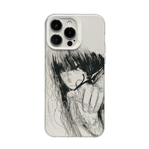 Coque antichoc en TPU transparent style anime avec ligne noire audacieuse, fille aux cheveux désordonnés et motif abstrait, pour <span class=keywords><strong>iPhone</strong></span> 17 16 15 14 Pro Max - Product Image 6