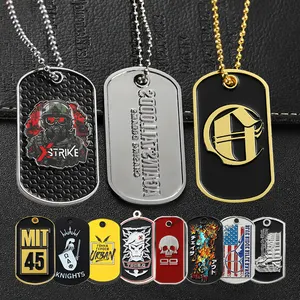 Custom Design Stainless Steel Zinc Alloy Metal Enamel Dogtag Pendant Logo Customized Engraved Dog Tags Necklace For Men