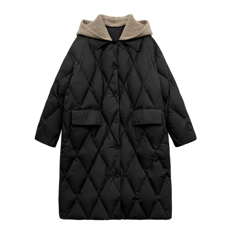 Down jacket women's lapel rhombus mid-length over-the-knee Korean jacket wholesale