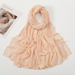 ผ้าคลุมฮิญาบผ้าฝ้ายเนื้อนุ่มคุณภาพเยี่ยมผ้าคลุมไหล่มีขอบลูกไม้สวมใส่สบายสีทึบทำจากผ้าโพกหัวแบบชนเผ่า - Product Image 5