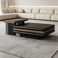 Table basse de rangement en bois moderne, écologique et durable, multi-niveaux, rétractable, carrée, avec tiroir auto-absorbant, de luxe