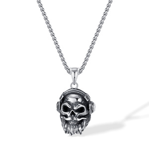 Vintage Punk Acero inoxidable 3D maqueta <span class=keywords><strong>escuchar</strong></span> música auriculares calavera esqueleto colgante gótico collar deslustre joyería gratis - Product Image 2