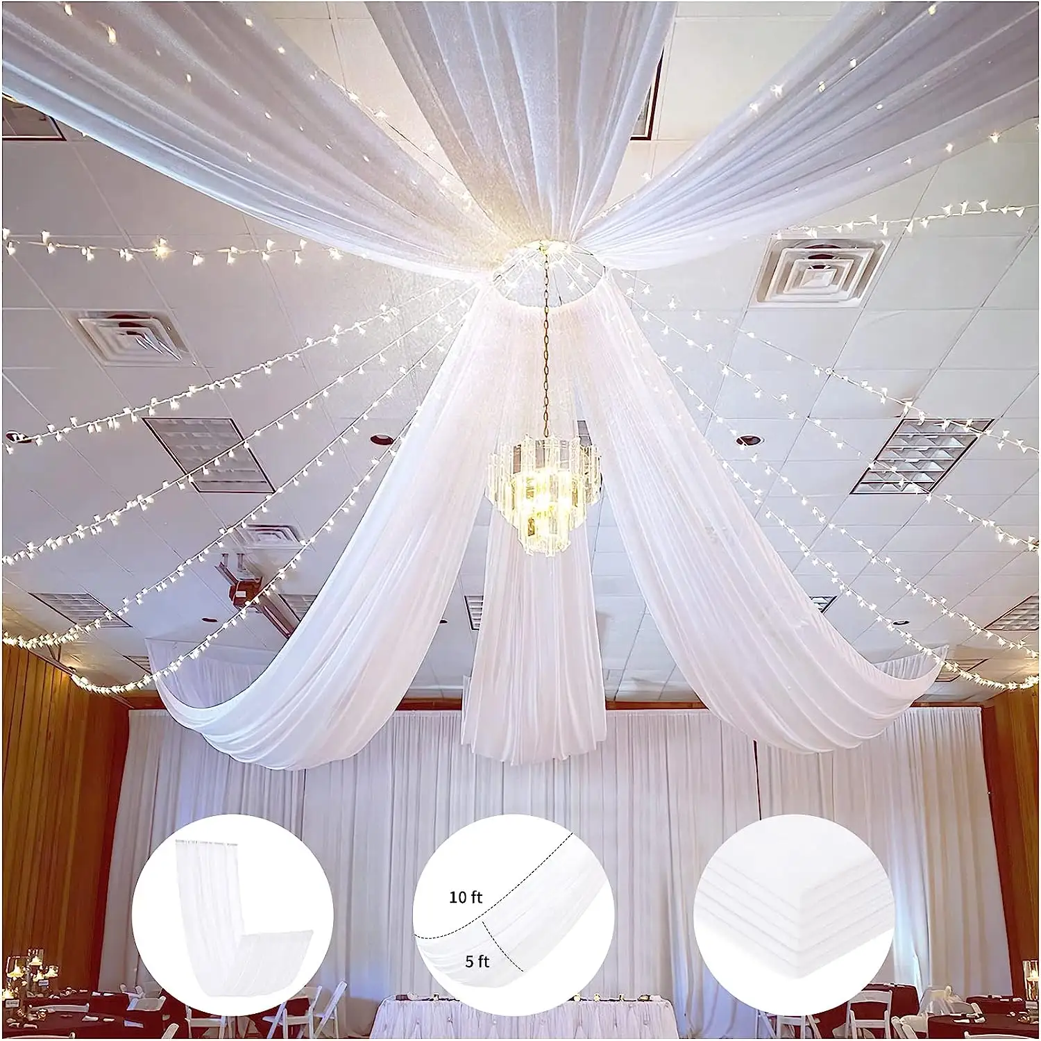 6 Panel Ceiling Chiffon Arch Draping Fabric Sheer Curtains for Party Ceremony Swag Wedding Decorations