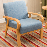 Sillón de tela de lino PU de cuero de madera curvada para una sola persona, sofá de respaldo bajo de tamaño pequeño para comedor, sala de estar, dormitorio, ocio