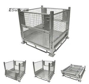 Heavy duty durable folding stacking warehouse storage steel wire mesh stillage cage