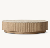 Table basse centrale moderne meubles de salon fabriqués à la main en bois de chêne dessus en marbre socle Table basse ronde