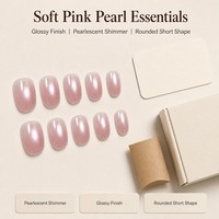 T1790 Kaixin Faux ongles à presser courts, forme ellipse, rose doux, nacré scintillant, effet œil de chat, style French, pour usage intérieur