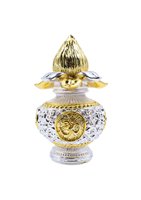 Kalash Nariyal pour Puja, Anniversaire de Mariage et Décoration Vastu pour la Maison et le Temple - Kalash en Noix de Coco Plaqué Or et Argent, Design Minimaliste