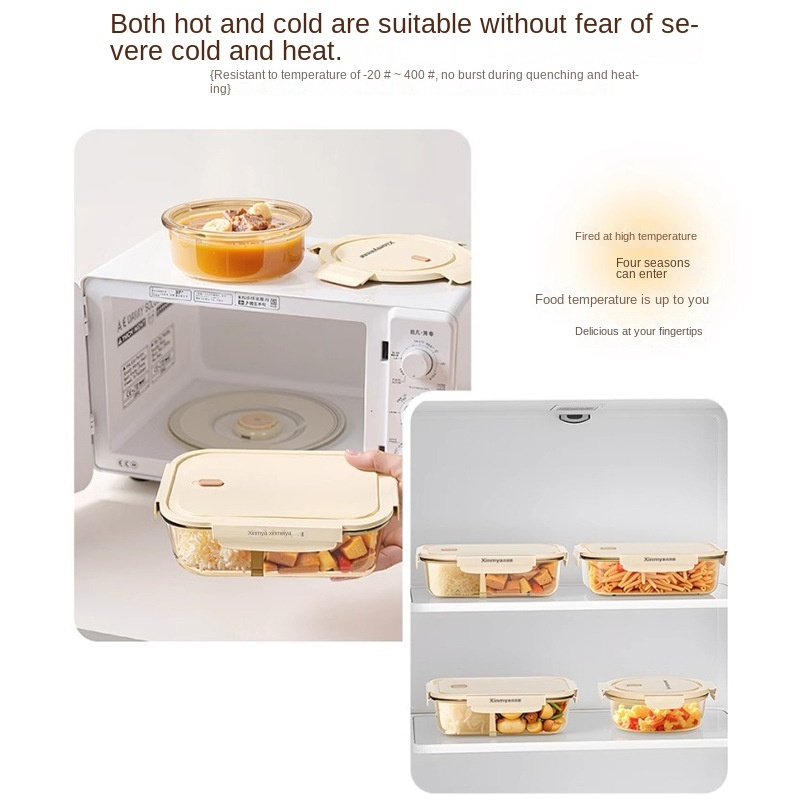 Glass Lunch Box Food Container Fruit Bowl High Temperature Resistant Microwave Safe Bento Boxes with Printing for Kitchen Use view 2